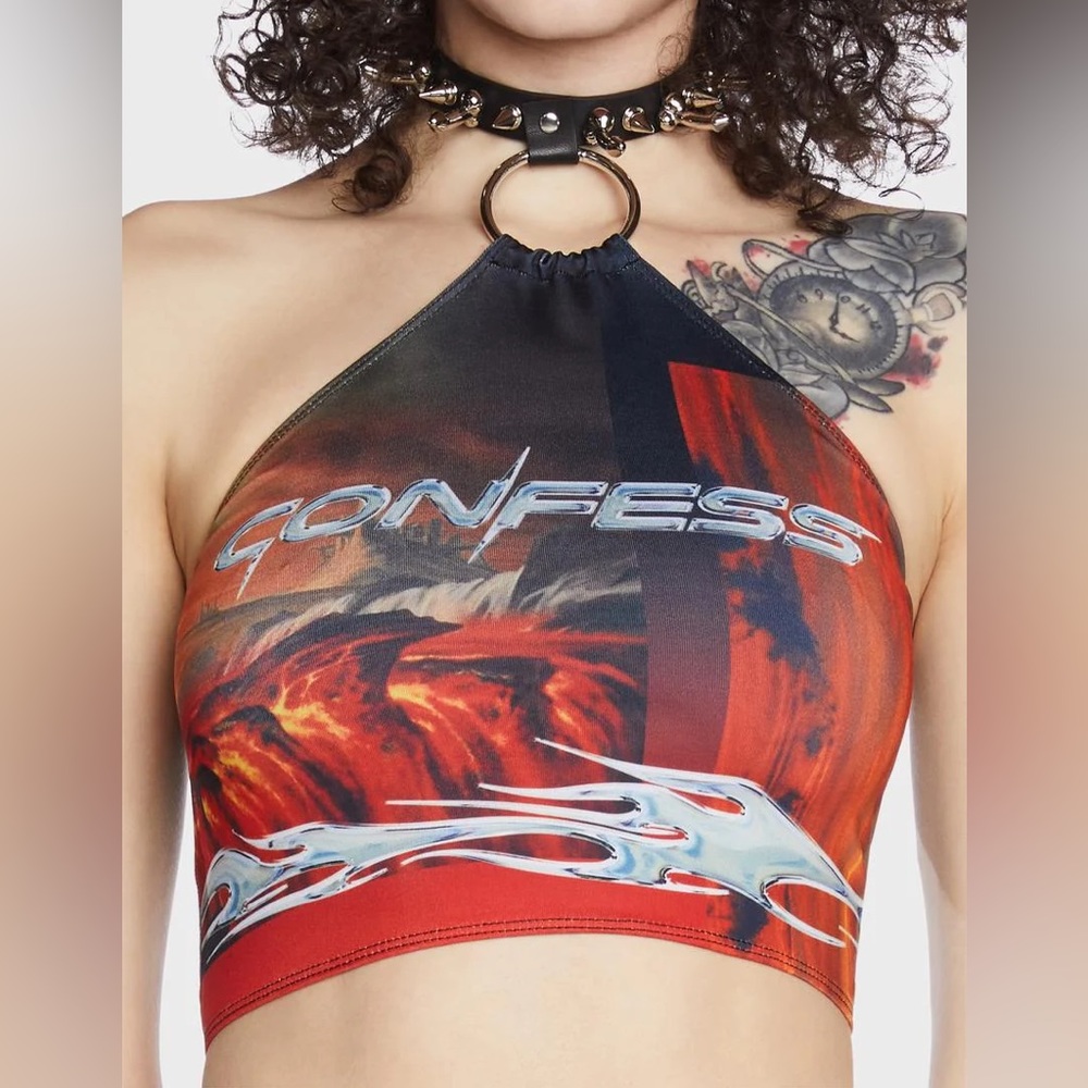 Namilia Confession Spiked Choker Crop Top size Medium CRSSD